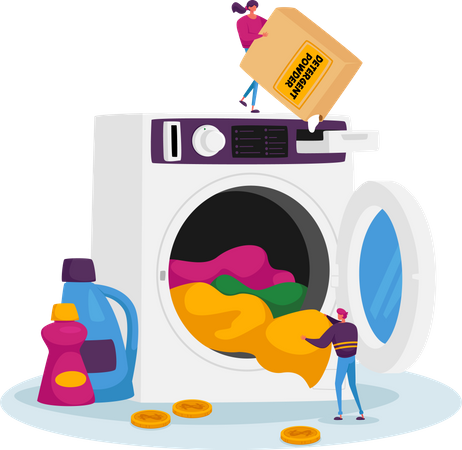 People using public laundry  일러스트레이션