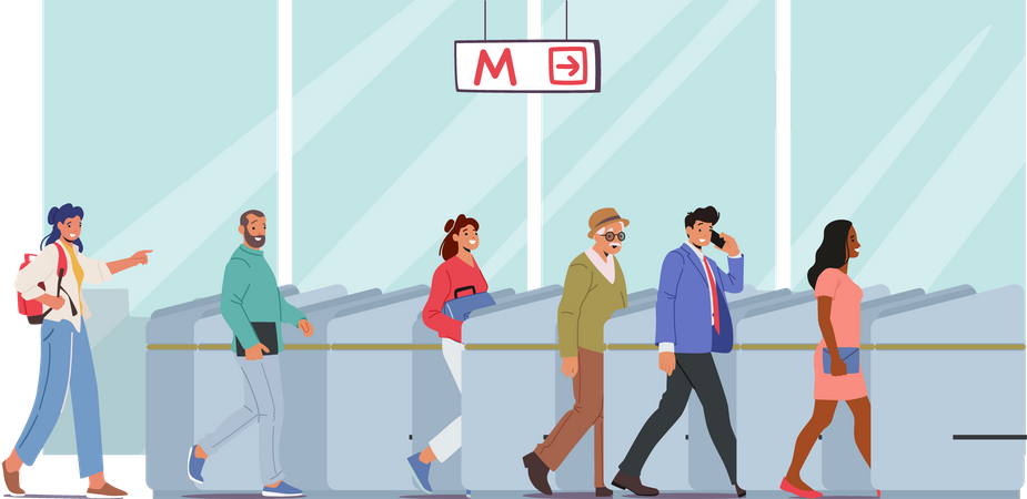 People using Public Transport Illustration