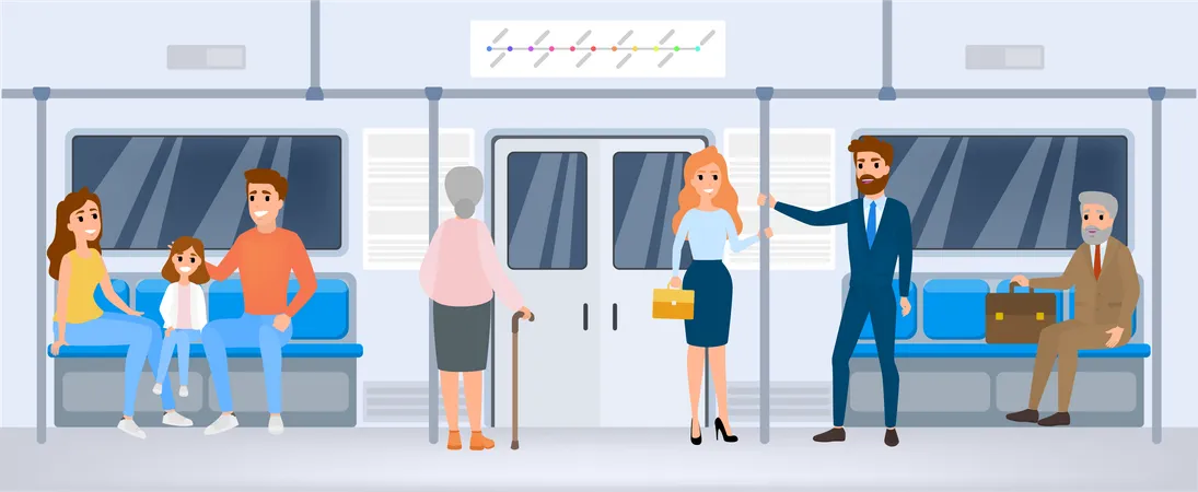 People using public transport Illustration