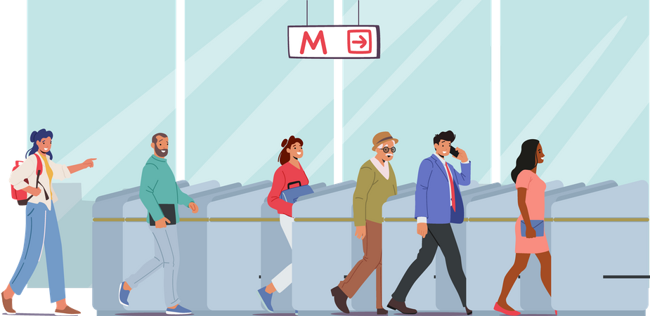 People using Public Transport  Illustration