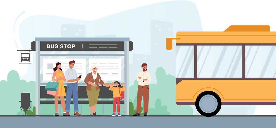 People using public transport system  イラスト