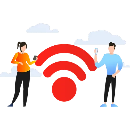 People using public Wifi hotspot  Illustration