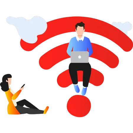 People using public wifi  Illustration