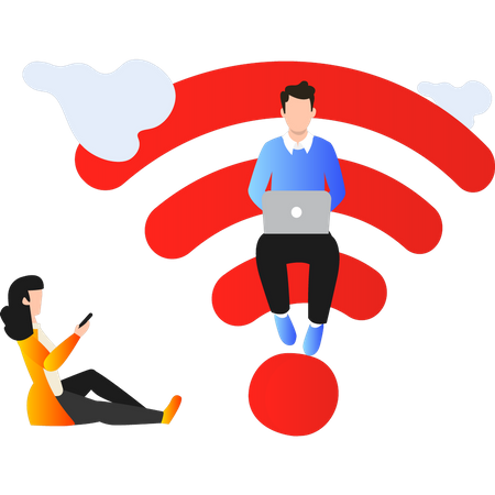 People using public wifi  Illustration