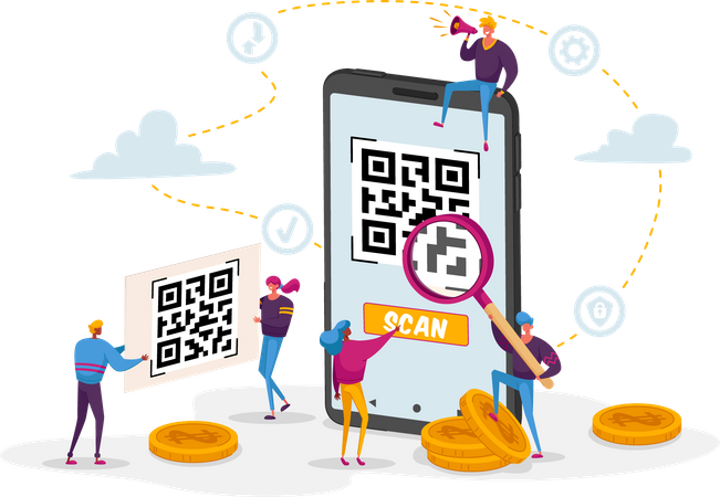 People using QR code for payment Illustration
