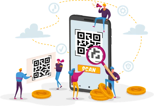 People using QR code for payment  Illustration