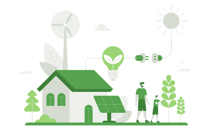 People using renewable energy sources  Illustration