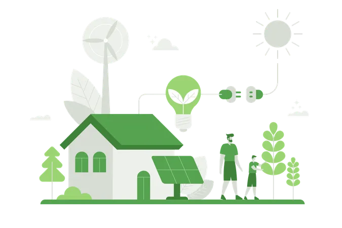 People using renewable energy sources  Illustration