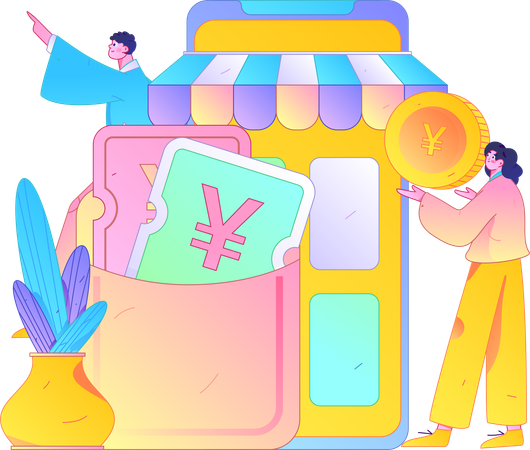 People using shopping voucher on mobile app  Illustration