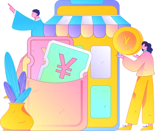 People using shopping voucher on mobile app  Illustration