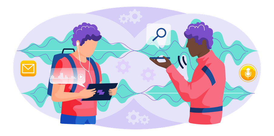 People using smart audio assistant devices  Illustration