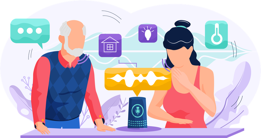 People using Smart speaker with virtual assistant  Illustration