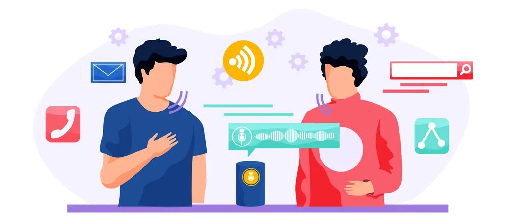 People using smart voice activated speaker  イラスト
