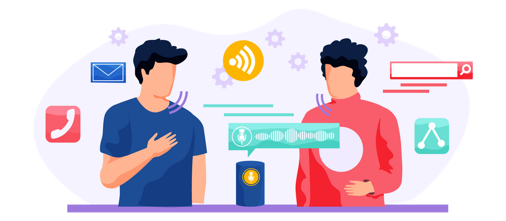 People using smart voice activated speaker  Illustration