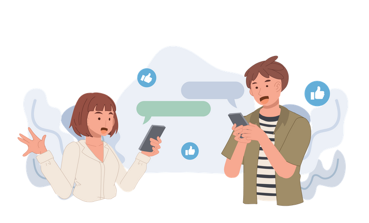 People using smartphone for sending messages  Illustration