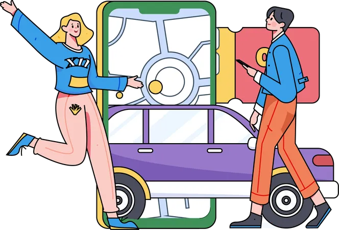 People using taxi booking app  Illustration