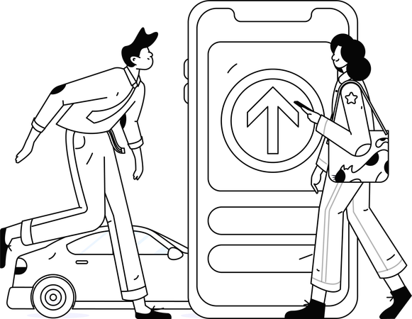 People using taxi booking app  Illustration