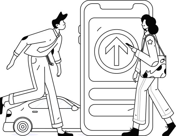 People using taxi booking app  Illustration
