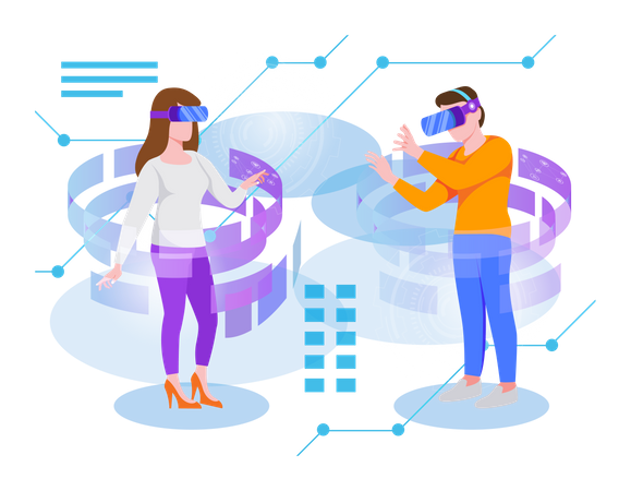 People using Virtual Technology  Illustration