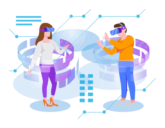 People using Virtual Technology  Illustration