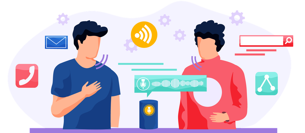 People using voice controlled smart speaker  Illustration