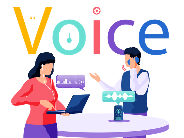 People using voice controlled smart speaker  Illustration