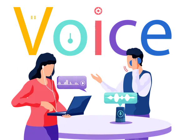 People using voice controlled smart speaker  Illustration