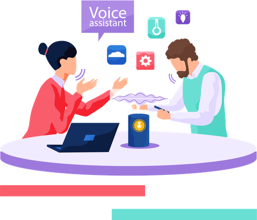 People using voice controlled smart speaker  Illustration