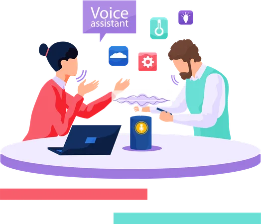 People using voice controlled smart speaker  Illustration