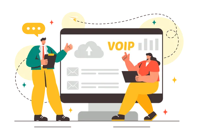 VOIP 기술을 사용하는 사람들  일러스트레이션