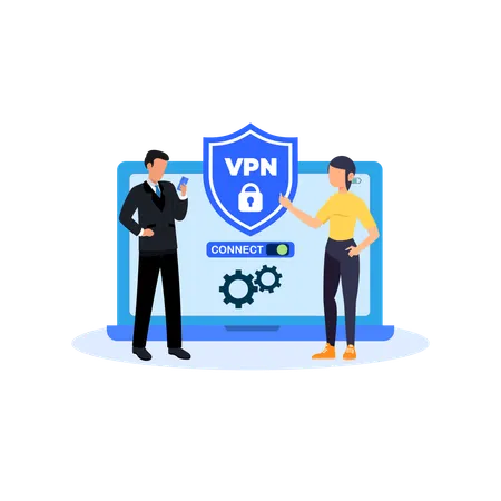 VPN Security Design Flat Illustration In This Design You Can See How Technology Connect To Each Other Each File Comes With A Project In Which You Can Easily Change Colors And More Illustration