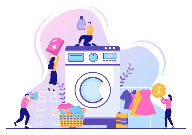 People using washing machine  Illustration