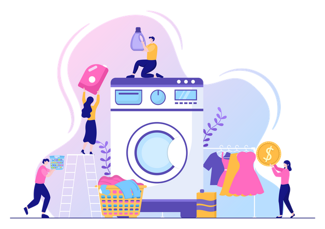 People using washing machine  일러스트레이션