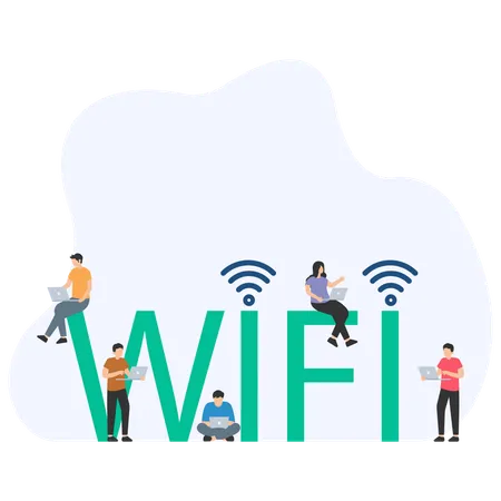 Wifi 연결을 사용하는 사람들  일러스트레이션