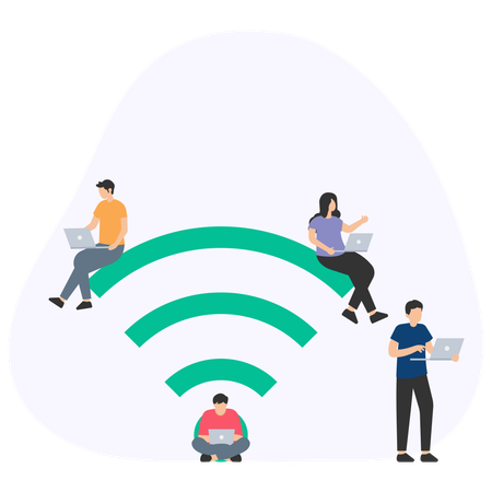 People using Wifi Network  Illustration