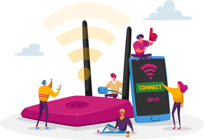 People using wireless connection Illustration