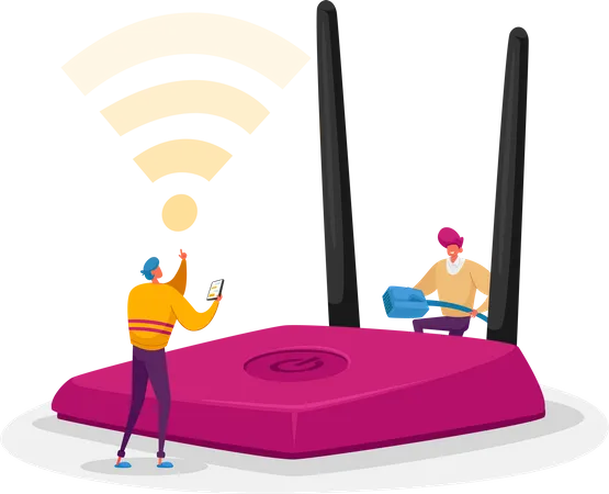 People using wireless router Illustration