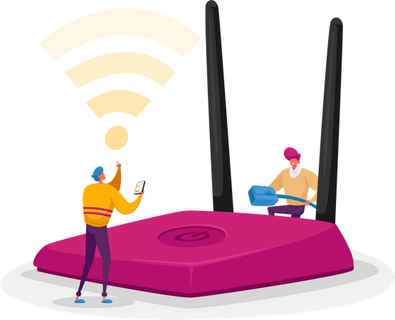 People using wireless router  Illustration