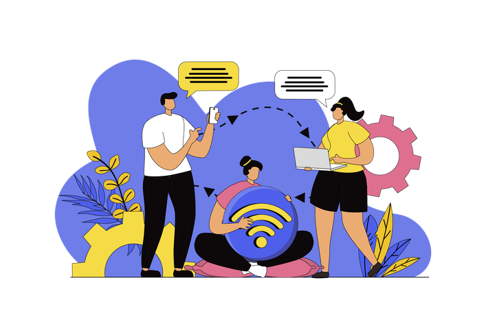 People using wireless technology  Illustration