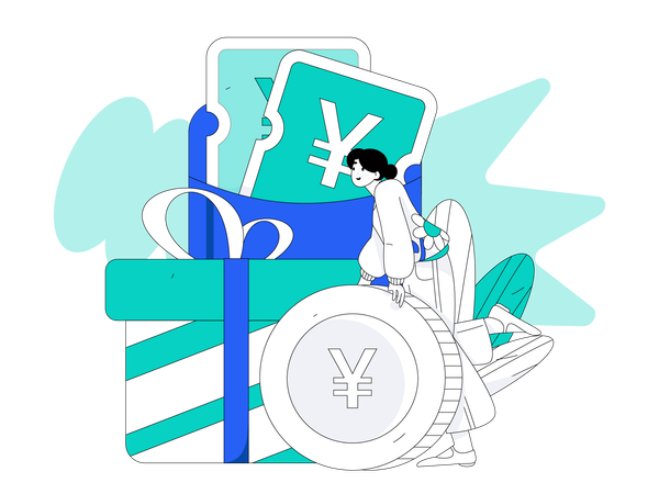 People using Yen gift wallet  Illustration