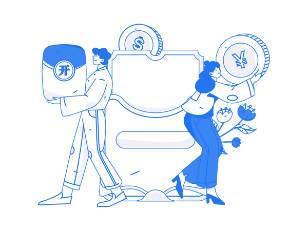 People using Yen wallet  Illustration