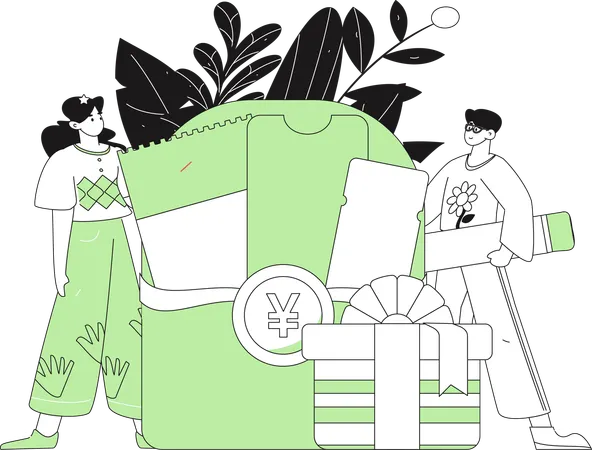 People using Yen wallet  Illustration
