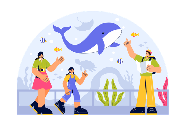 People visiting aquarium  Illustration