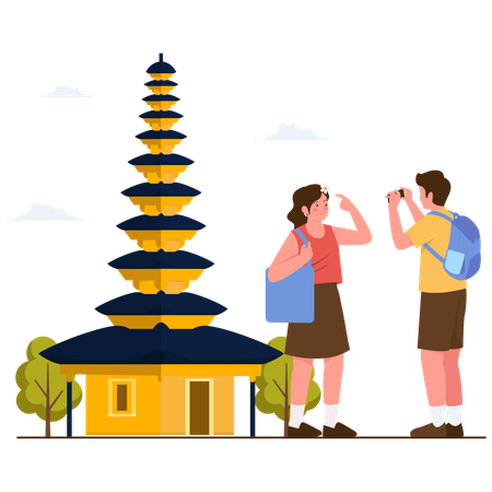 People visiting Bali Temple  Illustration