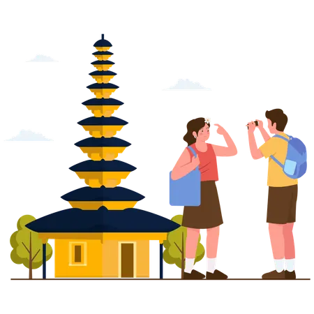 People visiting Bali Temple  Illustration