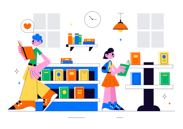 People visiting bookstore  Illustration