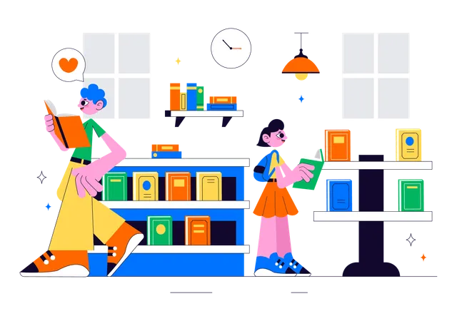 People visiting bookstore  Illustration