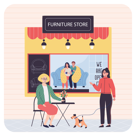 People visiting on furniture shop  Illustration