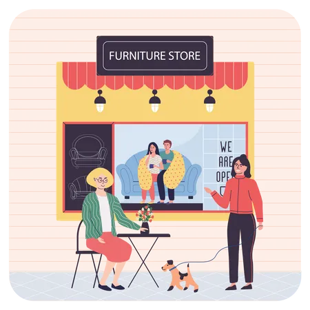 People visiting on furniture shop  Illustration