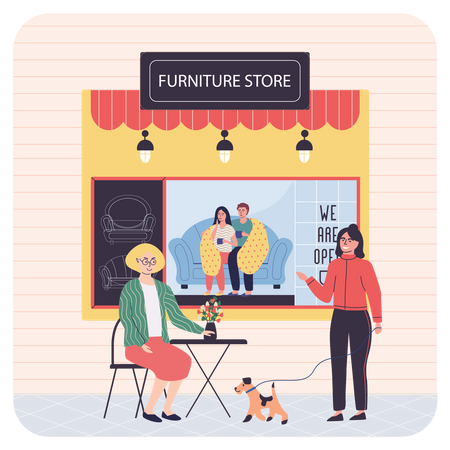 People visiting on furniture shop  Illustration